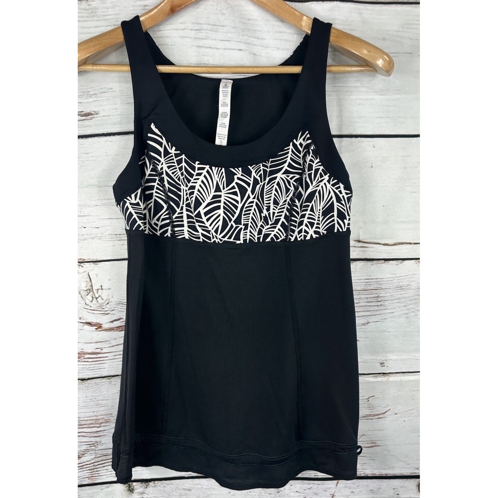 Lululemon Ta‎ Ta Topper Pretty Palm Black Angel Wing Tank Top Size 8
